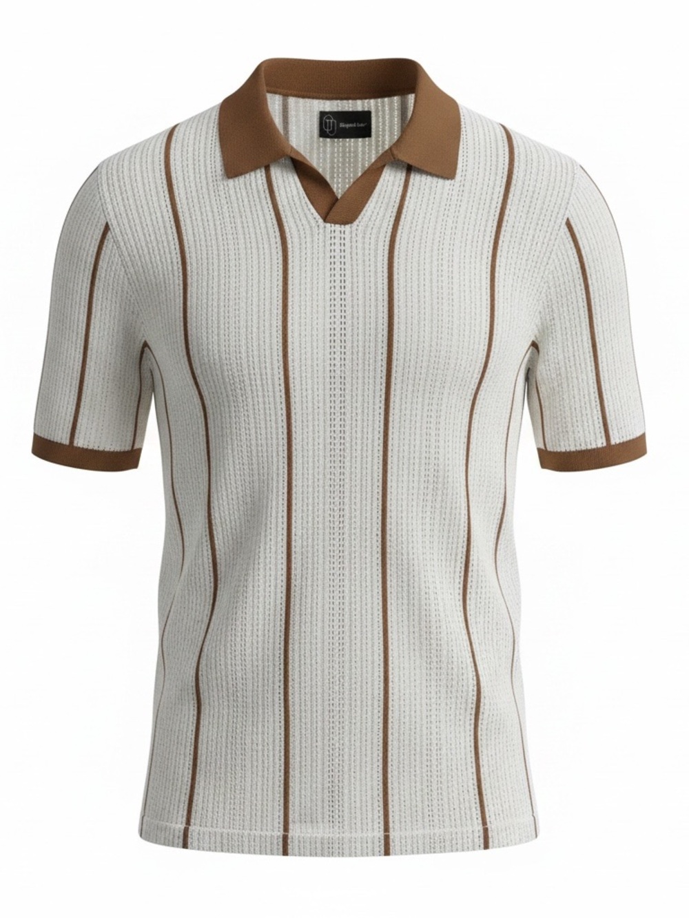 Men's Short-Sleeve Knit Polo in White and Brown
